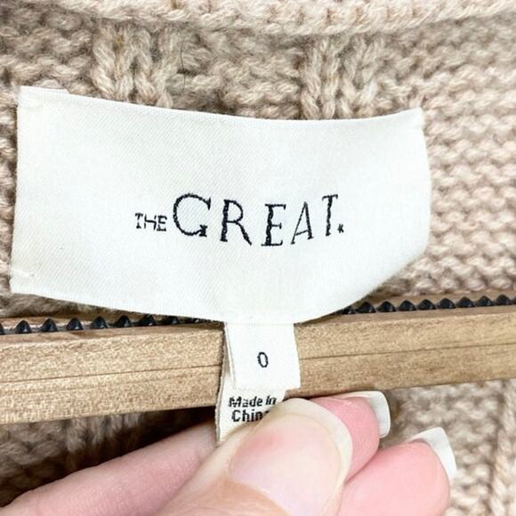 The Great. Embroidered Cable Knit Cashmere Wool Cardigan In Oatmeal XS - Picture 6 of 7